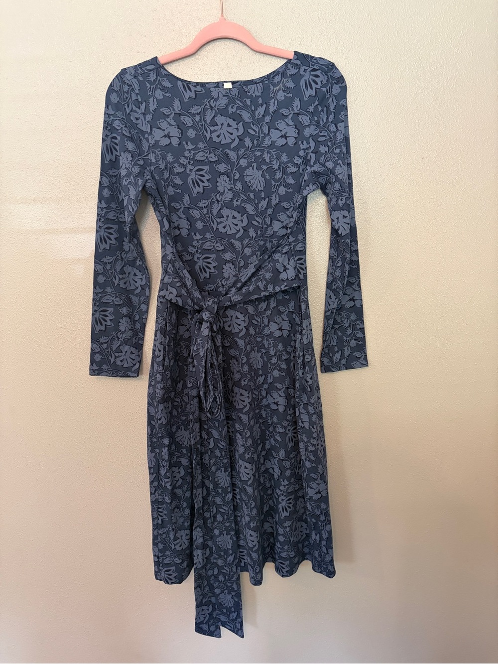 Pact Blue Long-Sleeve Tie-Waist Midi Dress with Subtle Print cotton neutral - Picture 3 of 11